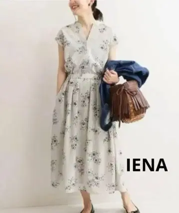 IENA 스트라이프 플라워 스키퍼 셔츠 원피스 슬리브리스