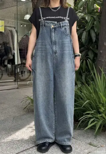 샹드라 로즈 프론트 비대칭 데님 올인원