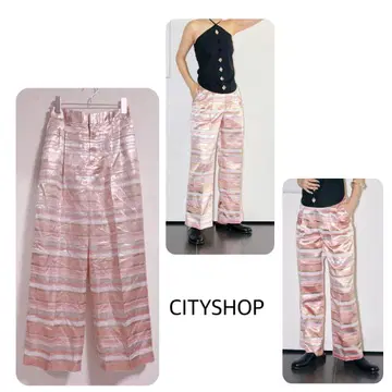 CITYSHOP 자카드 팬츠 와이드 컬러풀 멀티 보더 라메