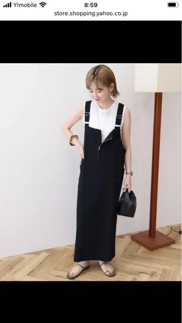 WEB 한정 린넨 블렌드 I라인 오버롤 스커트 아메리칸 홀릭 M