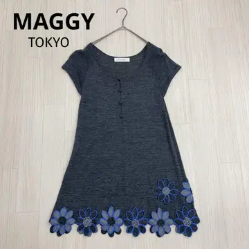 MAGGY TOKYO 마기 꽃무늬 디자인 반팔 니트 원피스