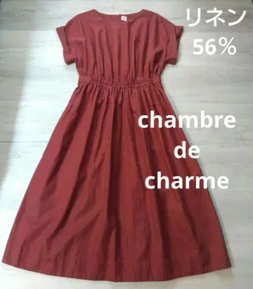 [] 린넨 56% 반팔 셔츠 원피스 허리밴딩 F