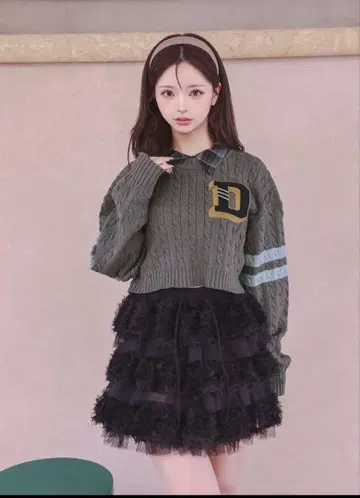 미사용 새상품 Darich 칼리지 와펜 숏 니트 탑