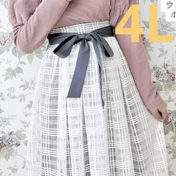 체크 무늬 레이스 스커트 화이트 그레이 멜미 시마무라 콜라보