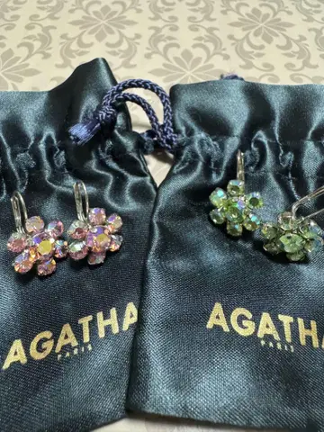 정품 아가타 플라워 귀걸이 2세트 핑크 그린 AGATHA Paris