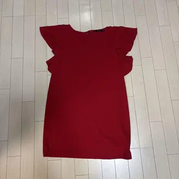 빨간색 프릴 소매 원피스 기장 83cm S