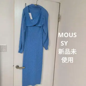 MOUSSY 파란색 니트 롱 원피스 긴팔