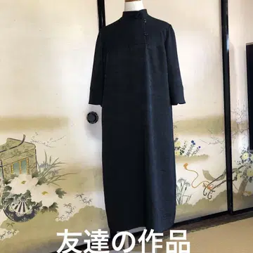 기모노 리메이크 (실크) 블랙 스탠드 카라 롱 원피스