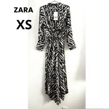 ZARA V넥 애니멀 무늬 새틴 롱 원피스 XS