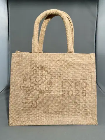 EXPO2025 로고와 먁먁 프린트 주트 마이백 S