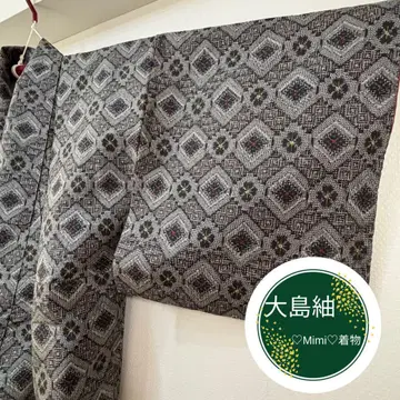 오시마 명주 기하학 패턴 시크한 여성용 일본 의류 기모노 외출, 연습