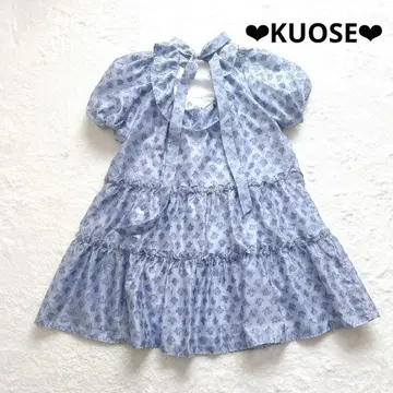 KUOSE 자카드 플라워 무늬 티어드 원피스 백리본