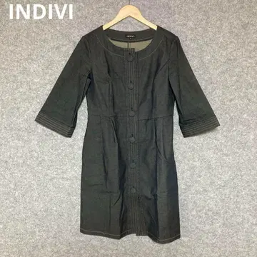 INDIVI 7부 소매 데님 원피스 42 다크 그레이
