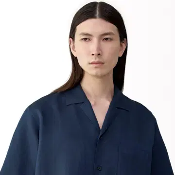MUJI labo 신사 린넨 실크 오픈 카라 반팔 셔츠 S