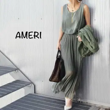 AMERI 아메리 플리츠 슬리브리스 롱 원피스 폴리에스테르