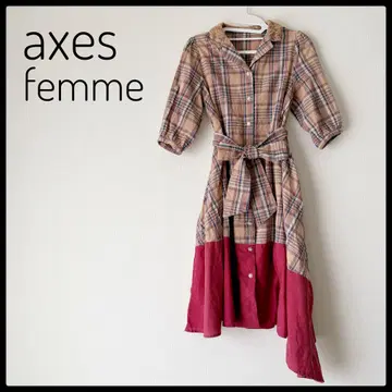 [새상품급] axes femme 밑단 절개 셔츠 원피스 체크 무늬 M