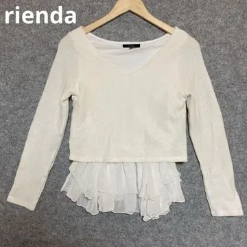 rienda 화이트 V넥 프릴 긴팔 상의
