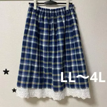 밑단 레이스 체크 개더 스커트 빅 사이즈 LL 3L 4L
