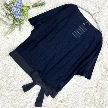 세븐아이디컨셉 네이비 티셔츠 비침 돌먼 슬리브 리본 M