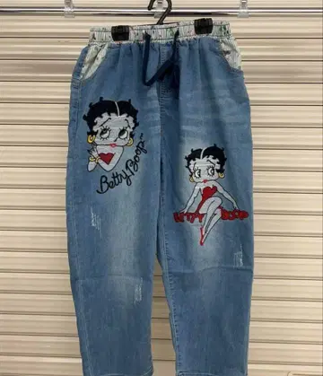 새상품 미사용 베티 붑 자수 데님 팬츠 허리밴딩 루즈핏