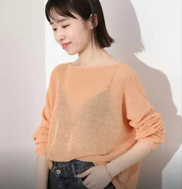 린넨 혼방 보트넥 니트 [손세탁 가능] SLOBE IENA 오렌지