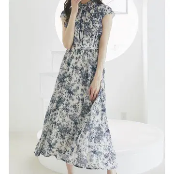 tocco closet 프릴 플라워 프린트 셔츠 플리츠 원피스
