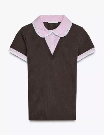 ZARA 피터팬 칼라 리브 T셔츠 핑크