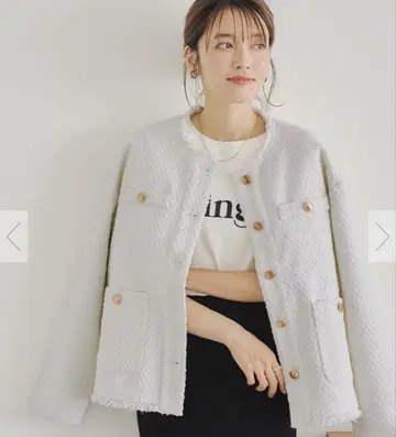 IGTV 화이트 노카라 트위드 재킷 L