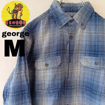 USA 구제 의류 george 플란넬 셔츠 M 블루 그레이 옴브레 체크