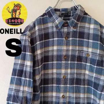 USA 구제 의류 ONEILL 플란넬 셔츠 S 네이비 블루 체크