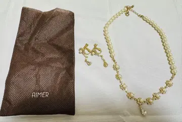 AIMER 펄 플라워 모티브 목걸이 귀걸이 세트