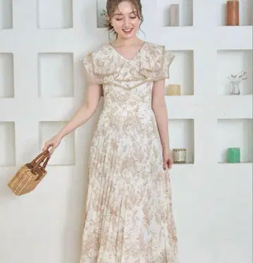 빅 카라 플라워 트왈 드 주이 프린트 플리츠 원피스