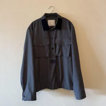 sacai 울 혼방 옷깃 벨로아 절개 풀오버 셔츠