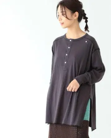 BEAMS BOY 밀리터리 리브 헨리넥 롱 슬리브