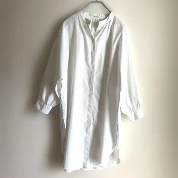 뷰티 앤 유스 스탠드 카라 코튼 돌먼 슬리브 롱 셔츠 화이트
