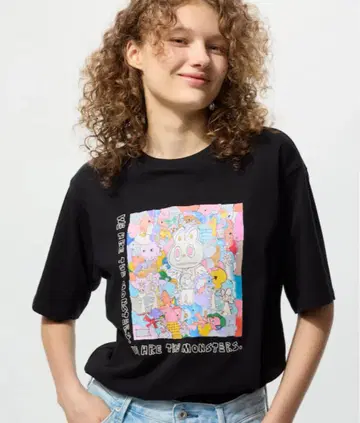 POPMART UNIQLO 콜라보 유니클로 T셔츠 블랙 XL