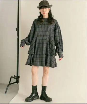티어드 체크 미니 원피스 KBF