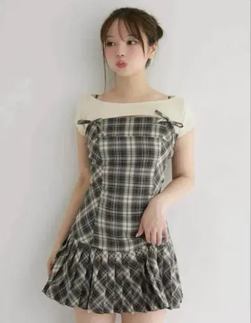 andmary Karen 체크 미니 드레스 베이지