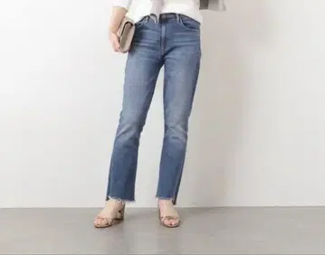 MOTHER 데미지 가공 블루 데님 플레어 팬츠 27인치