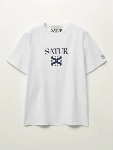 SATUR 로고 티셔츠 반팔 티셔츠 클린 화이트