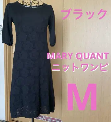 MARY QUANT 블랙 꽃무늬 뜨개무늬 니트 원피스 꽃무늬 원피스 M