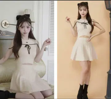 Darich 허리 오픈 스트링 니트 미니 원피스 아이보리