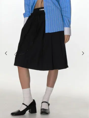 CRANK FRILL PLEATS MIDI SKIRT_DARK NAVY