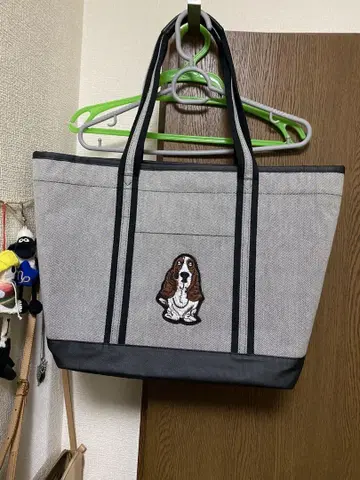강아지 자수 토트백 그레이