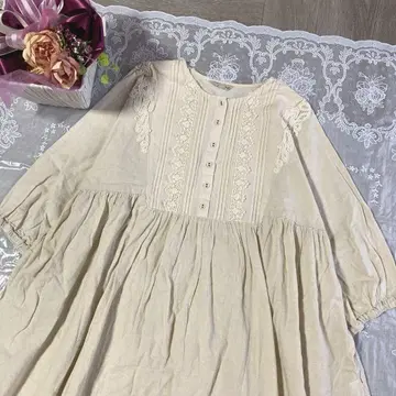 사만사 모스모스 린넨 배색 레이스 원피스 아이보리