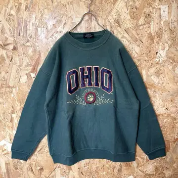 90년대 vintage USA 제작 자수 로고 맨투맨 트레이닝복 그린