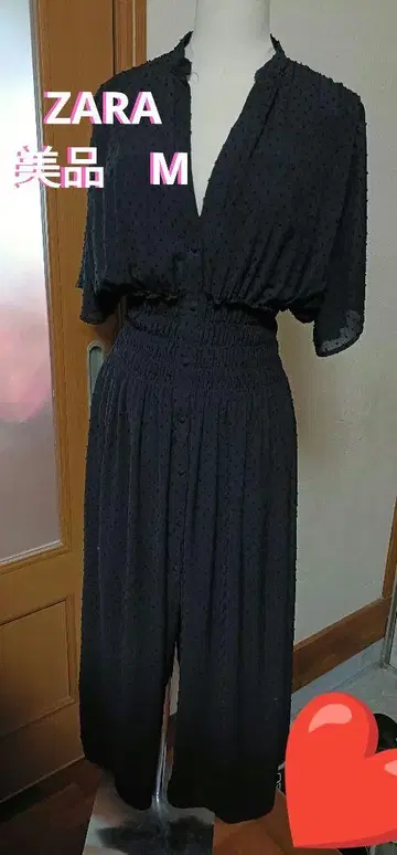 ZARA 새상품급 롱 원피스 도트 셔링 맥시 길이 M
