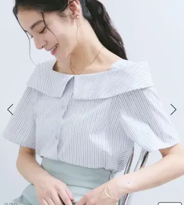 VIS 라메 믹스 오프숄더풍 스트라이프 셔츠 미사용 새상품