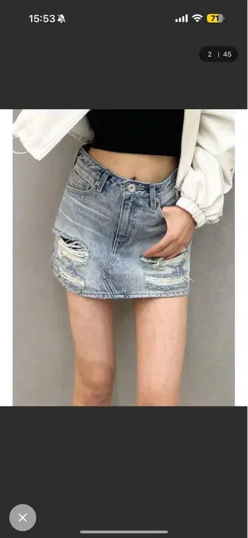 데미지 데님 미니 스커트 라이트 블루