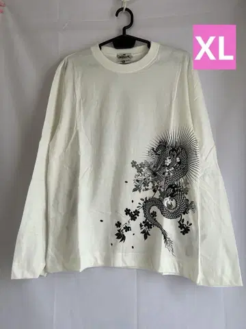 카라쿠리타마시 디자인 롱T 드래곤 프린트 티셔츠 화이트 XL